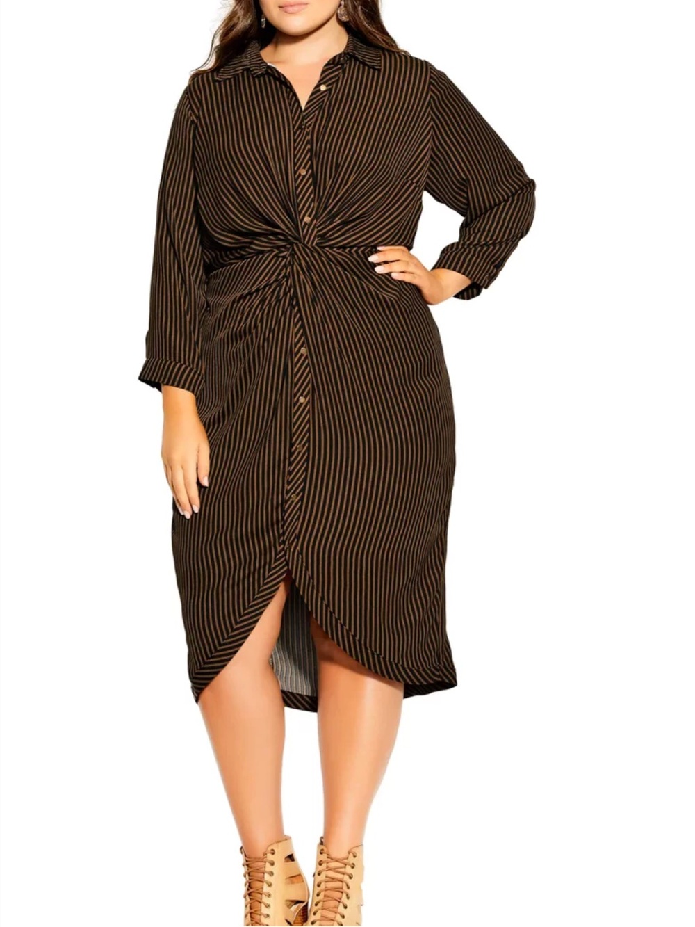 NWT Twisted Stripe Long Sleeve Shirtdress City Chic